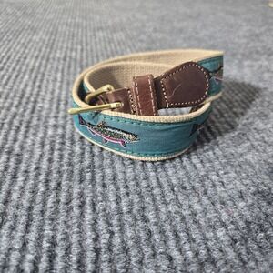 Preston Leather "Brook Trout" Belt, Navy Web Size 26